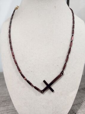 Women’s Cross Pendant Necklace in Deep Burgundy- Alexa Rae